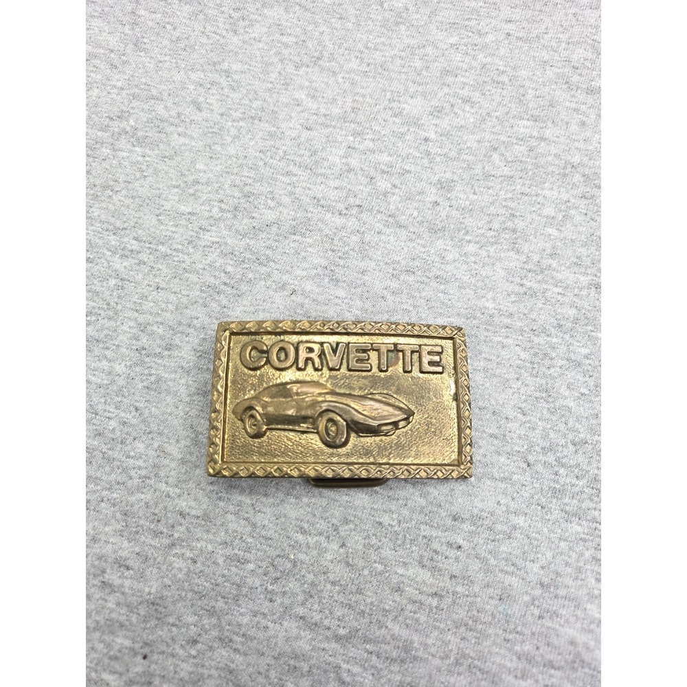 Vintage Solid Brass Chevrolet Stingray Corvette Racing Belt Buckle Automotive